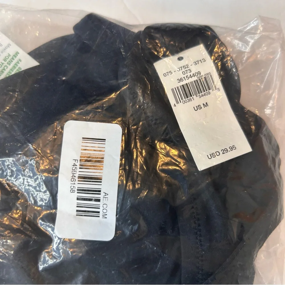 NWT Aerie Plunge Longline Triangle Bikini Top Swim Padded Women Black Size M